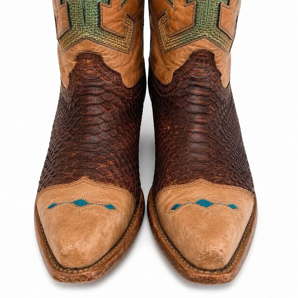 Corral Vintage Women's 10M Python Western Boots Southwestern Embroidered Leather